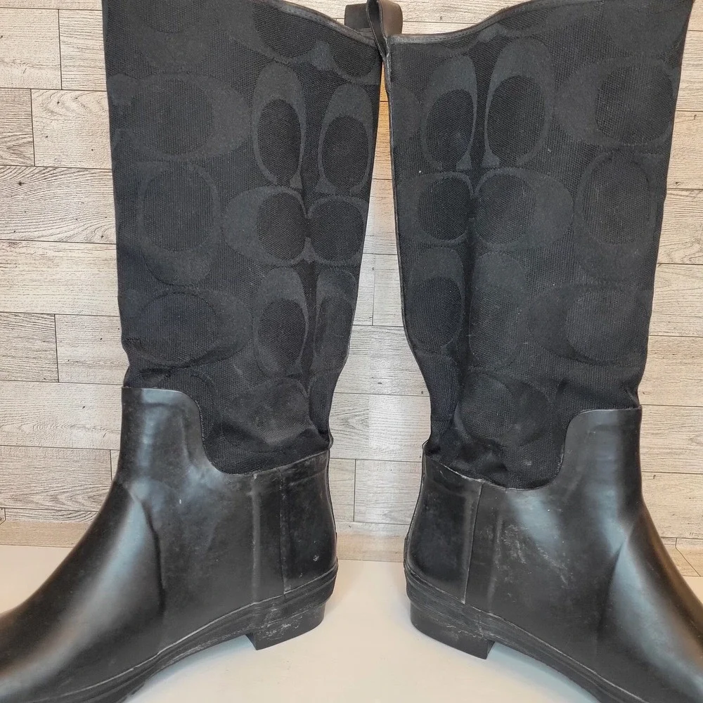 Coach Black Tall Rain Boots with Signature Logo